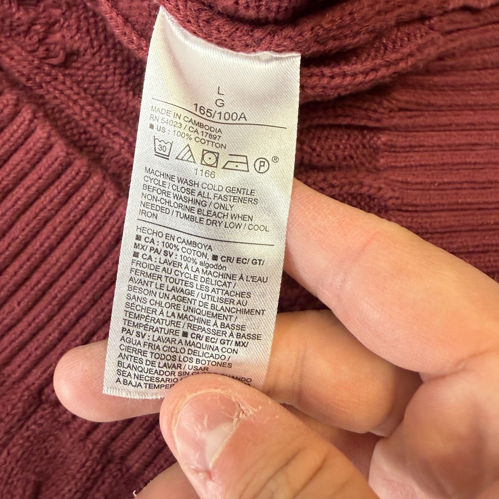 Old Navy Sweater Womens Large Maroon Cable Knit Cardigan Tennis Preppy Ivy Derby - Picture 5 of 8